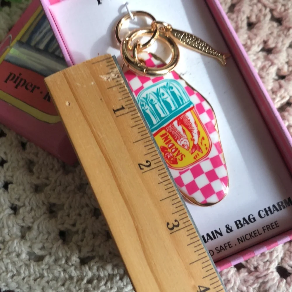 Piper K Checkerboard SARDINE Key Chain & Bag Charm - Gold Hardware
